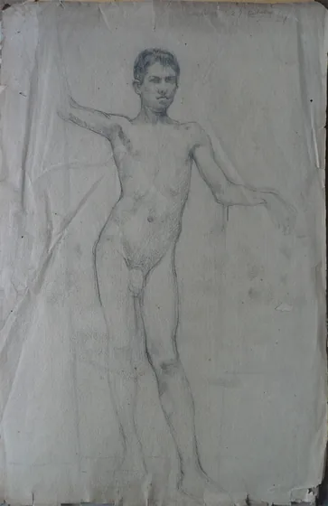 Nu masculin de face - verso de l'œuvre D496