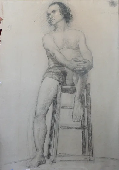 Nu masculin assis