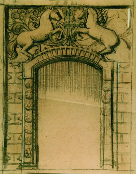 Portail surmonté de chevaux - Étude