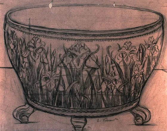 Vase aux iris sauvages - Étude pour un vase