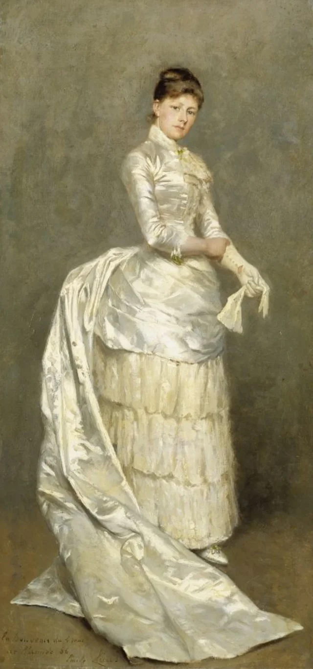 Retrato de madame Claus con vestido de novia