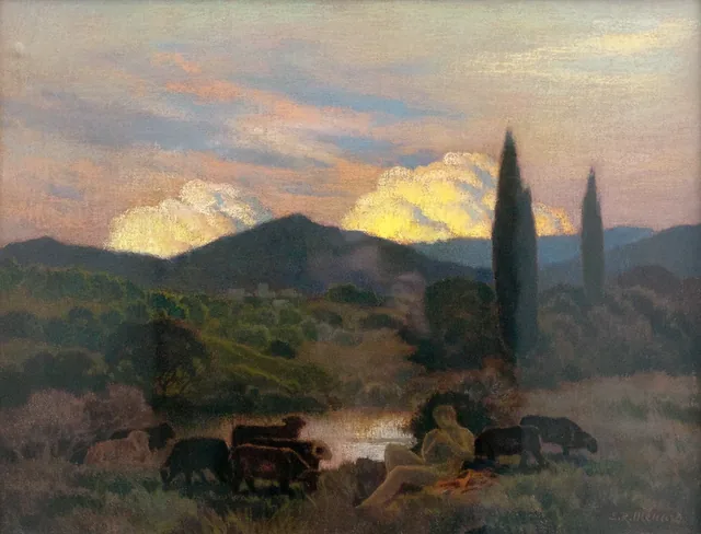 Pastor ao crepúsculo, Provença, Émile-René Ménard