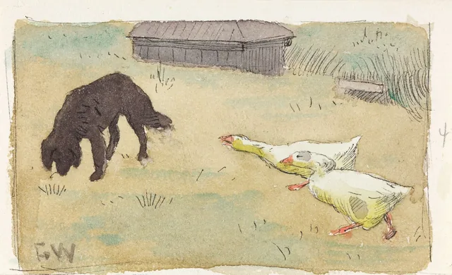 犬と二羽のガチョウ