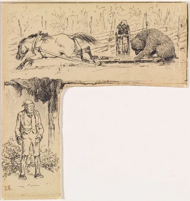 「熊のブラカール」の挿絵（P・Chr・アスビョルンセン『ノルウェーの民話と伝説』、コペンハーゲン、1879年）