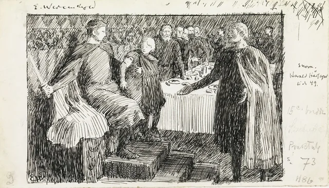 スノッリ・ストゥルルソン『ノルウェー王朝史』（クリスチャニア、1899年）の「美髪王ハーラルのサガ」の挿絵