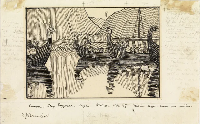 スノッリ『ノルウェー王朝史』（1899年）のオーラヴ・トリュッグヴァソンのサガの挿絵