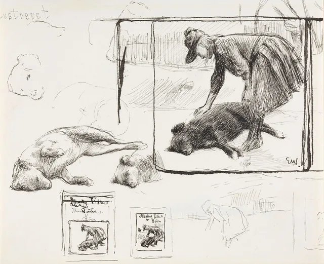 犬をなでる少女、犬の習作