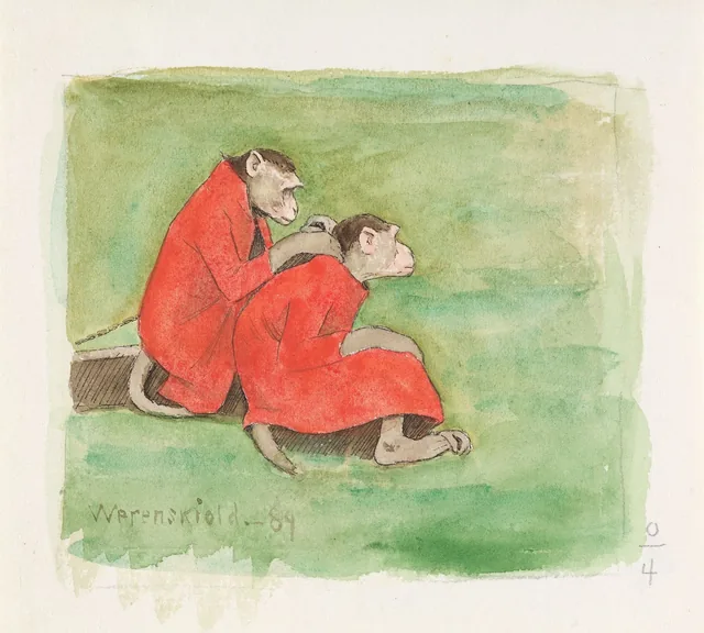 赤い服の二匹の猿