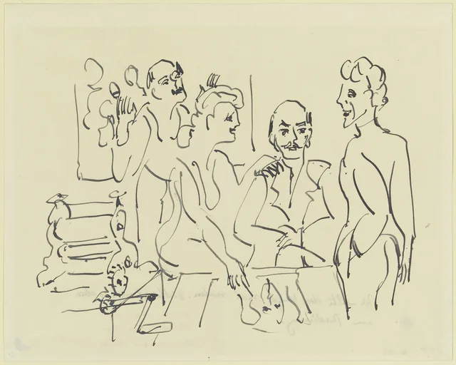 Emil Nolde, Ada Nolde, Erich Heckel and Ernst Ludwig Kirchner Preparing a Woodcut, Ernst Ludwig Kirchner