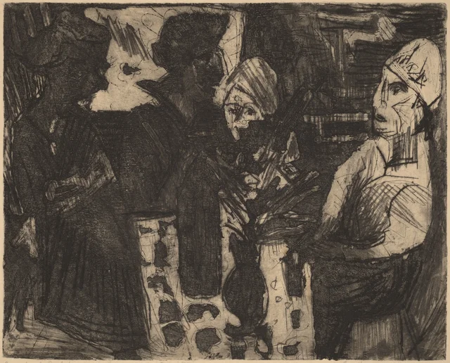 Femmes à une table dans une pièce (recto) / Femme nue (verso)