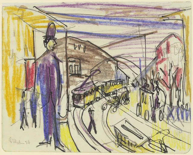 Rue de grande ville avec des tramways