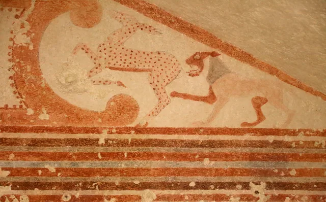 Lion attacking a fallow deer (pediment), Etruscans