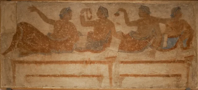 Banquet: four banqueters (Tomb of the Colle, Chiusi)