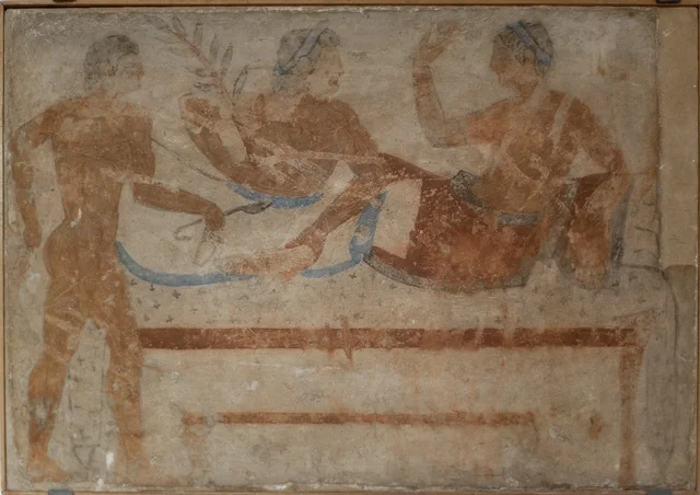 Banquet: three banqueters (Tomb of the Colle, Chiusi)