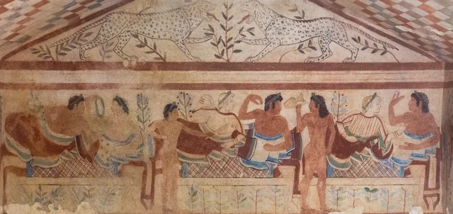 Banquet beneath two leopards (back wall), Etruscans