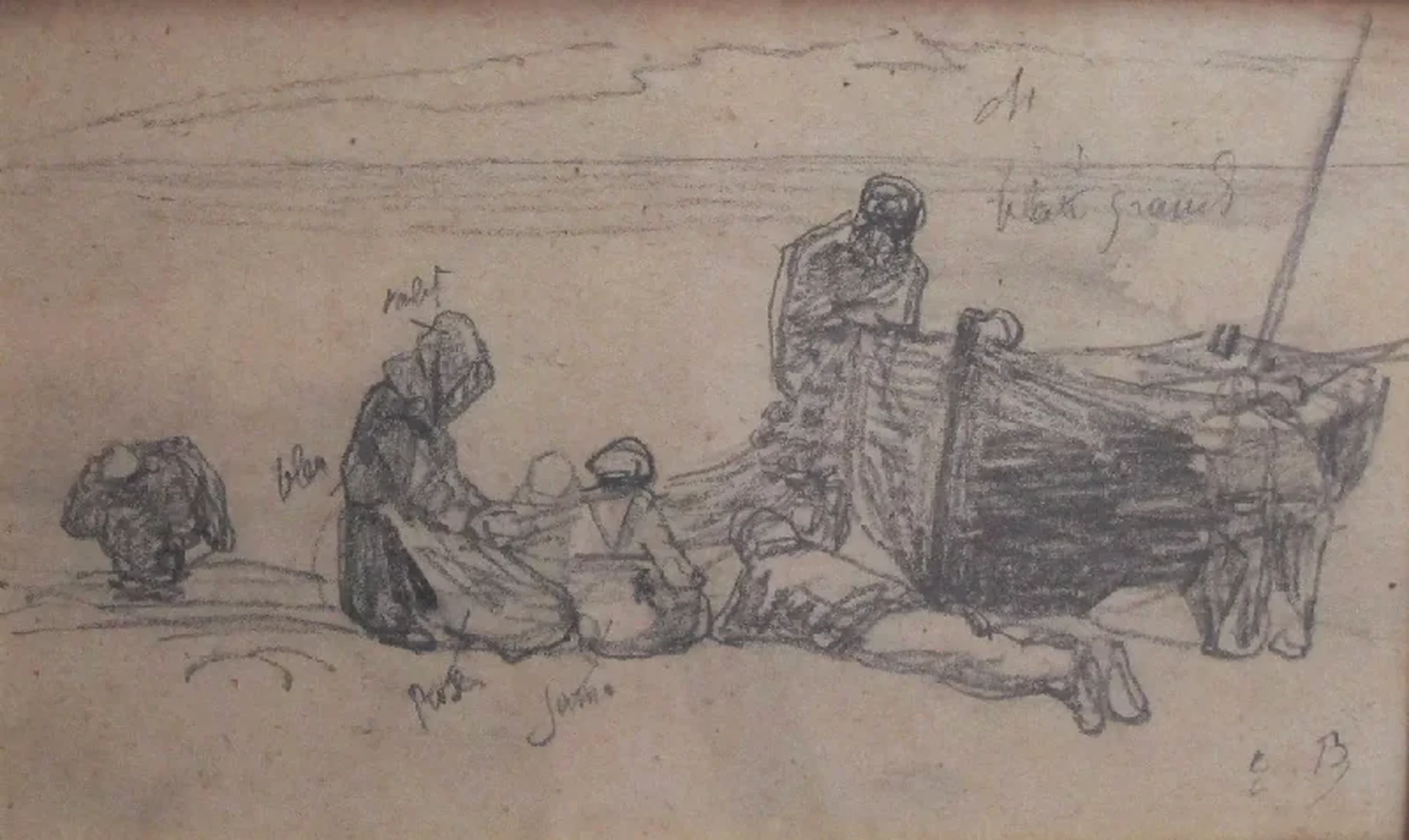 Femmes et hommes près d'une barque, Eugène Boudin