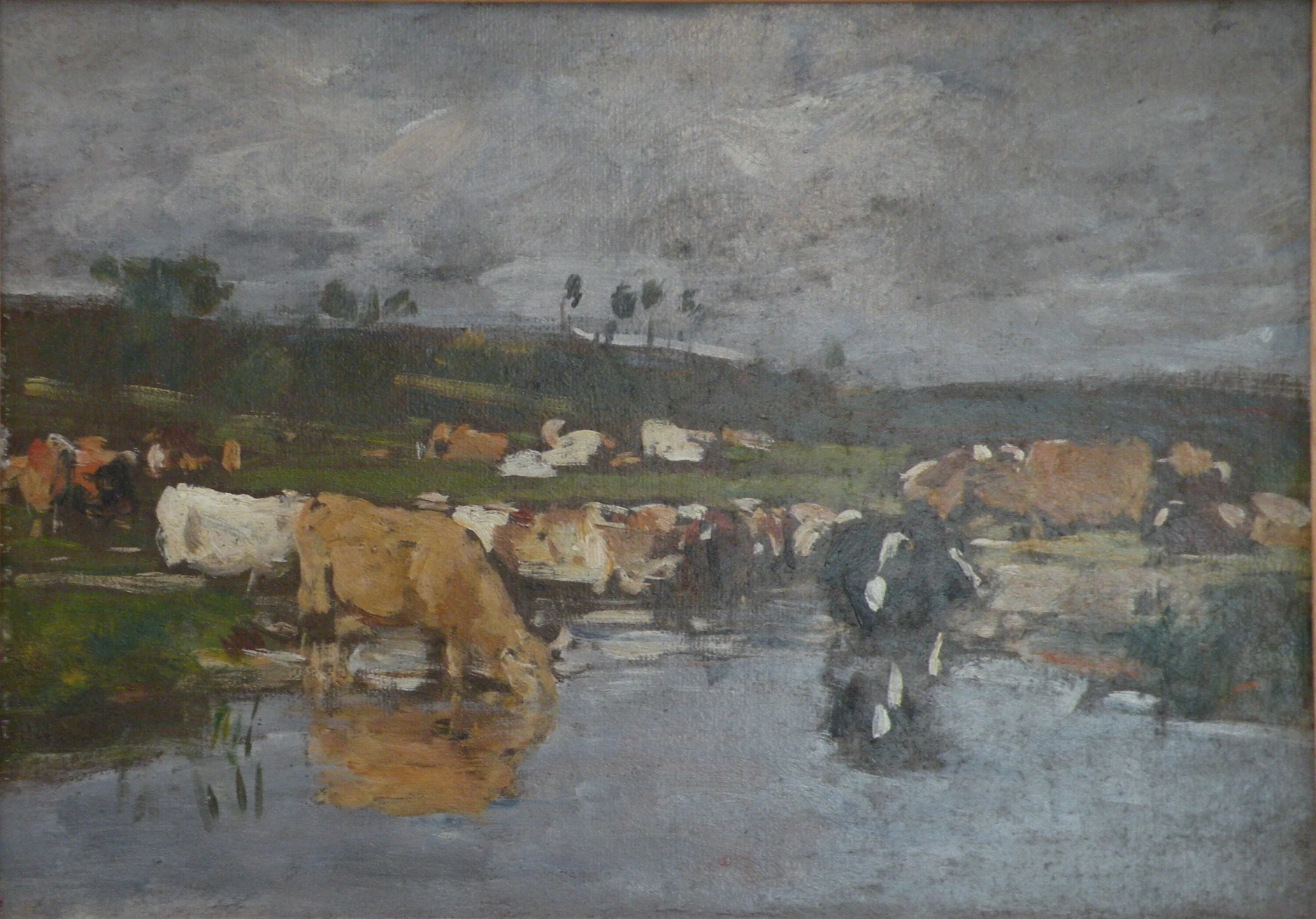 Paysage, nombreuses vaches à l'herbage, Eugène Boudin