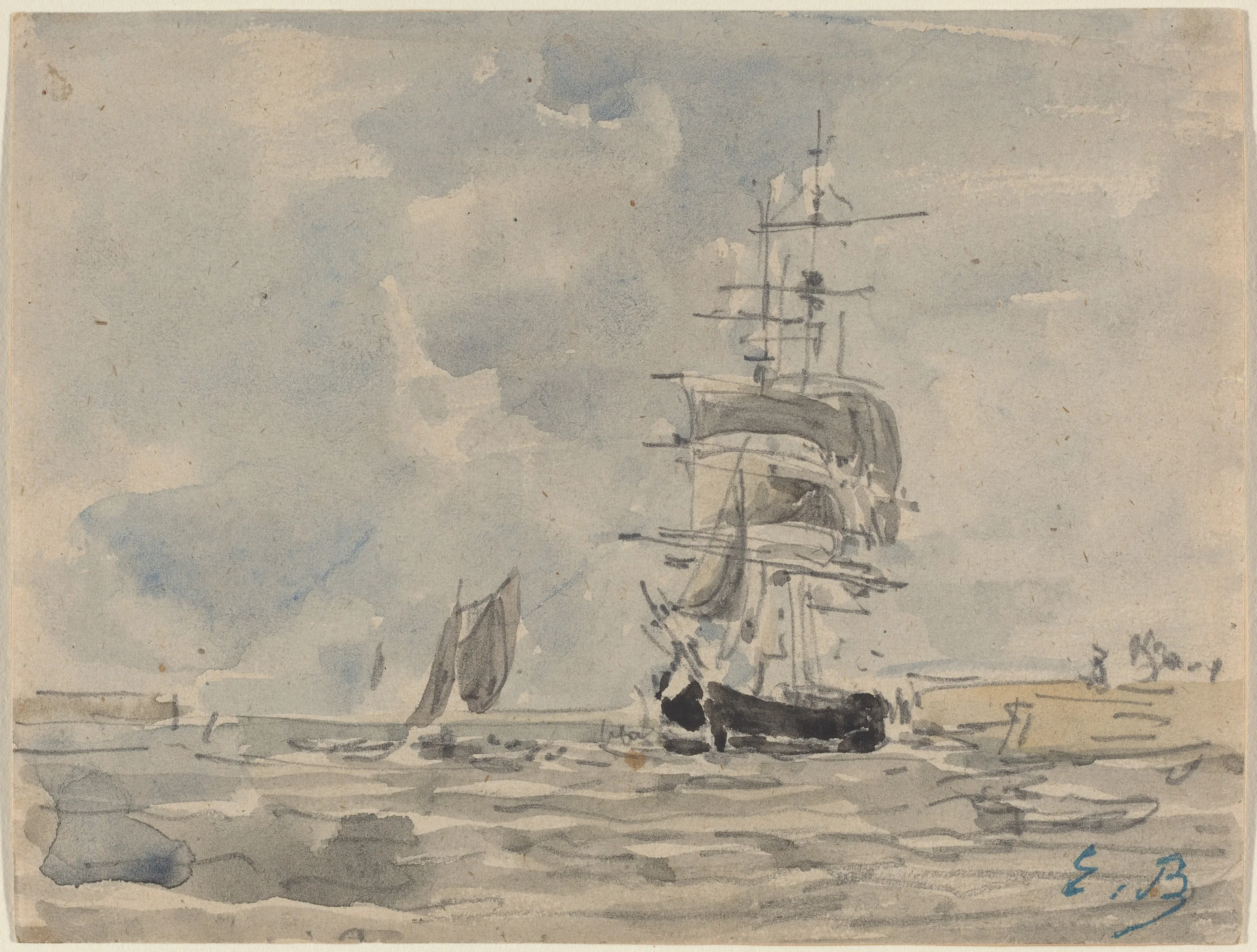 Seascape with Sailing Vessel, Eugène Boudin