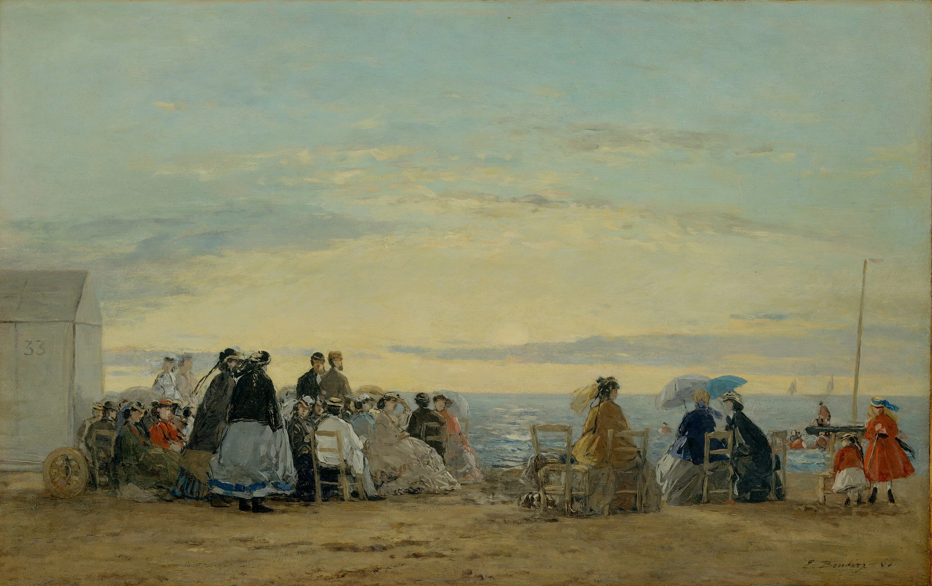 Sur la plage, coucher de soleil, Eugène Boudin