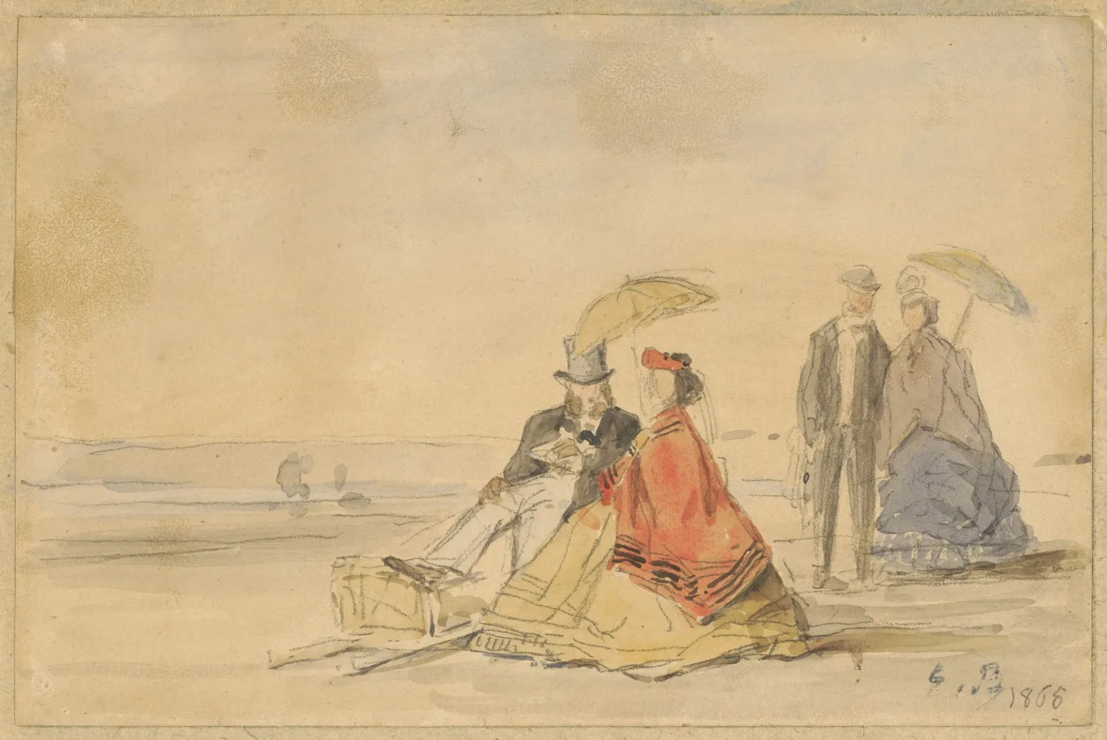 A Couple Seated and a Couple Walking on the Beach, Eugène Boudin