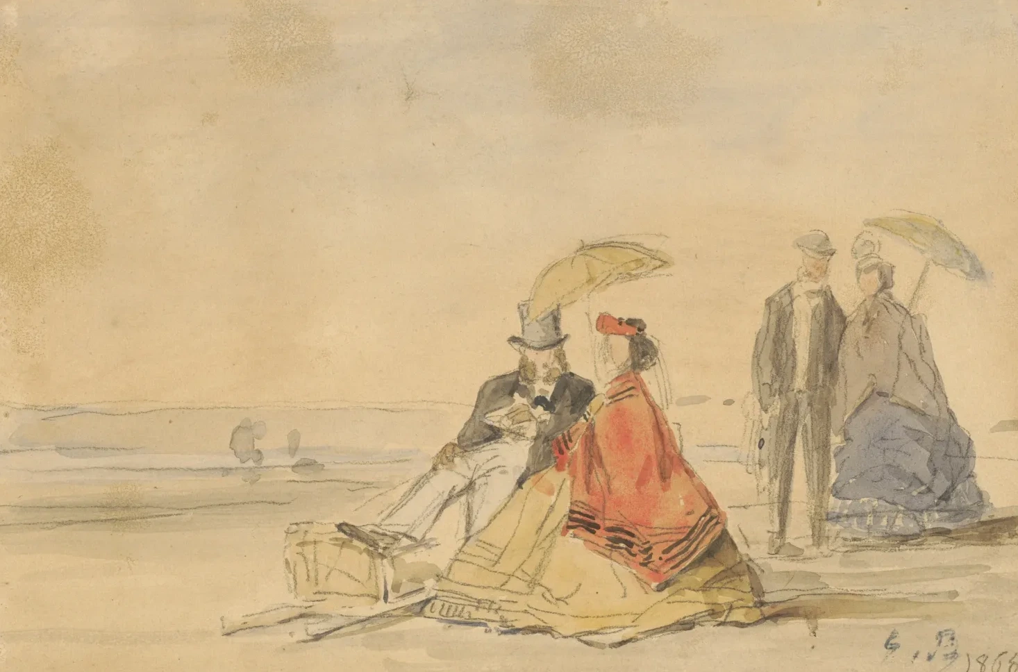 A Couple Seated and a Couple Walking on the Beach, Eugène Boudin
