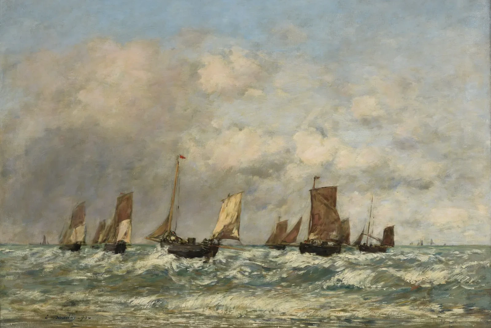 Berck : le départ des barques, Eugène Boudin