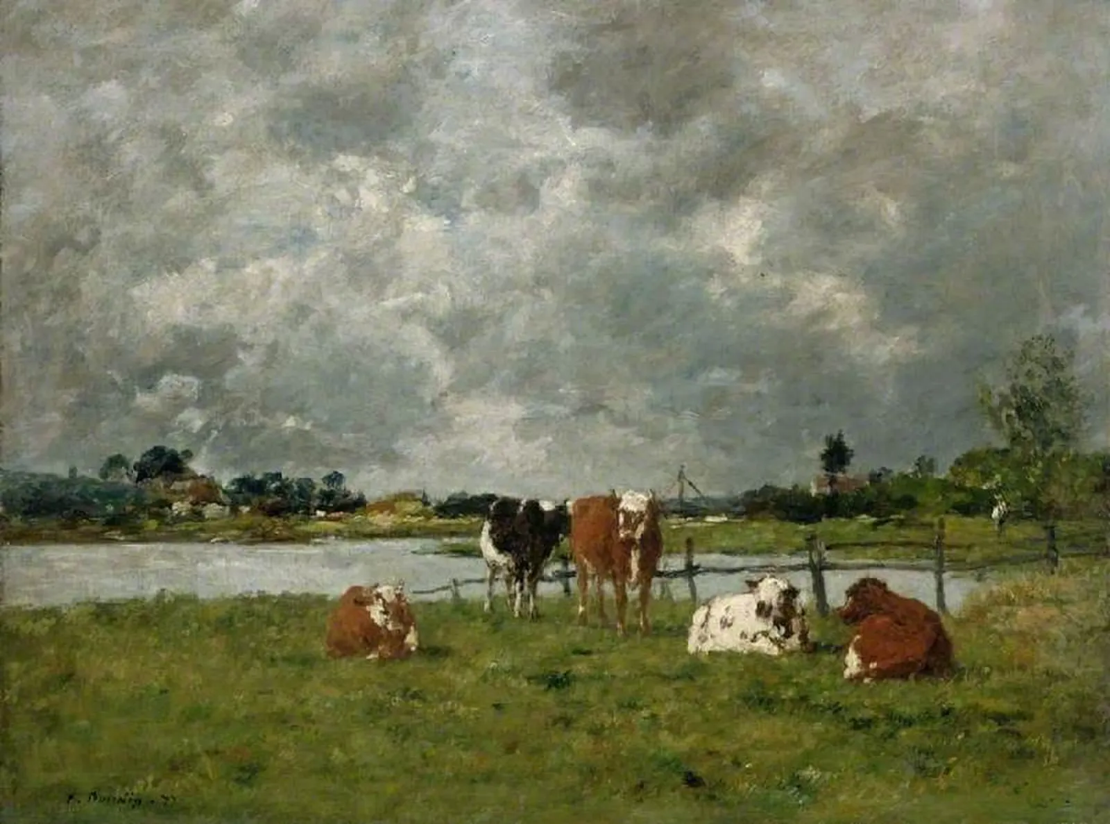 Cows in a field under a stormy sky, 1877, Eugène Boudin