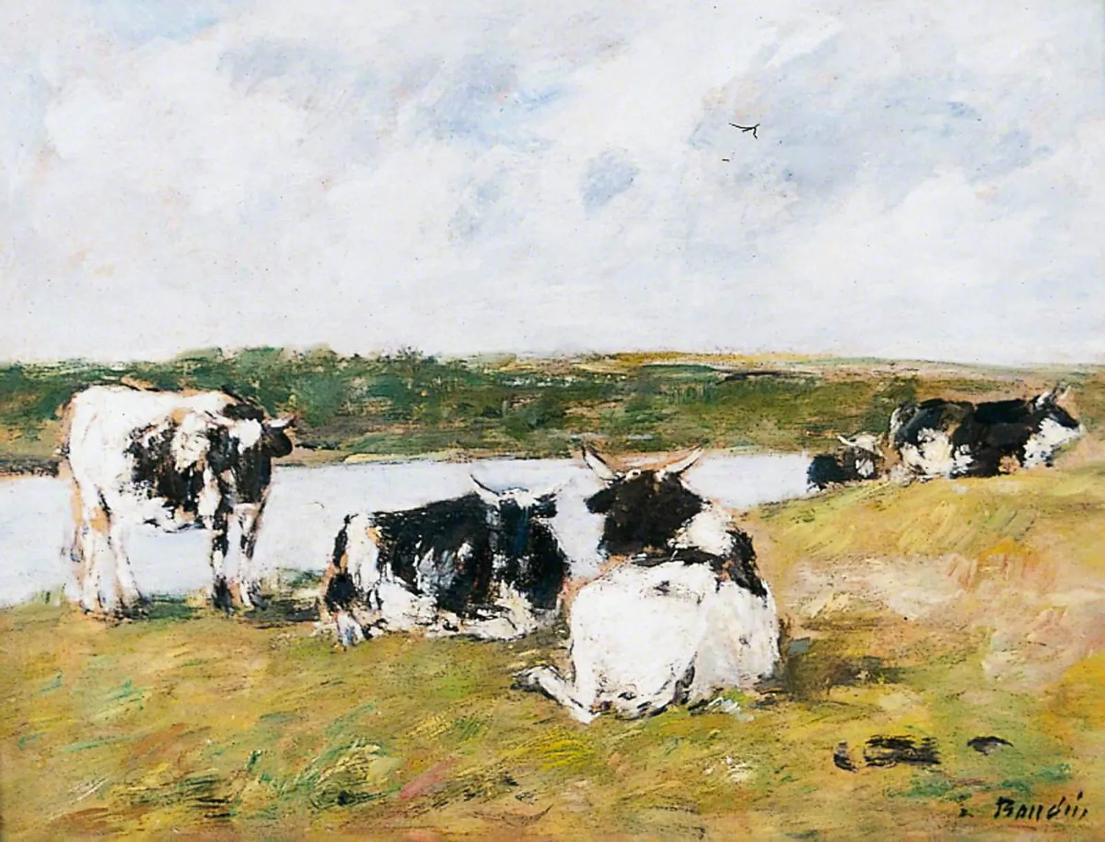 Cows on a Riverbank, Eugène Boudin