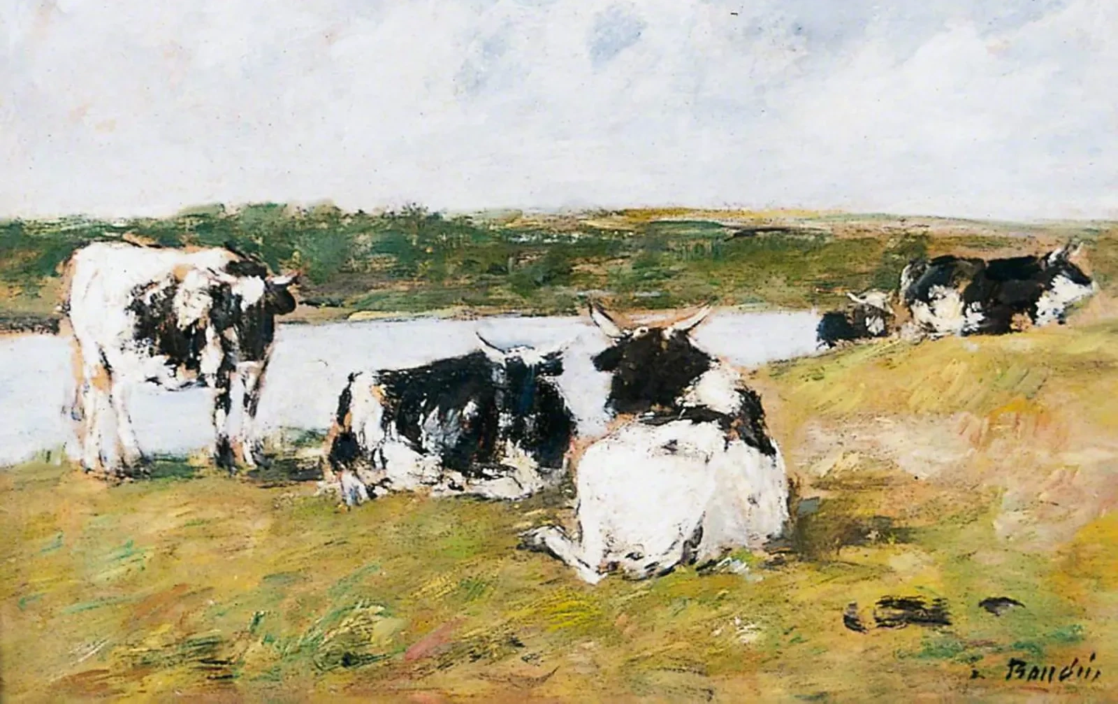 Cows on a Riverbank, Eugène Boudin