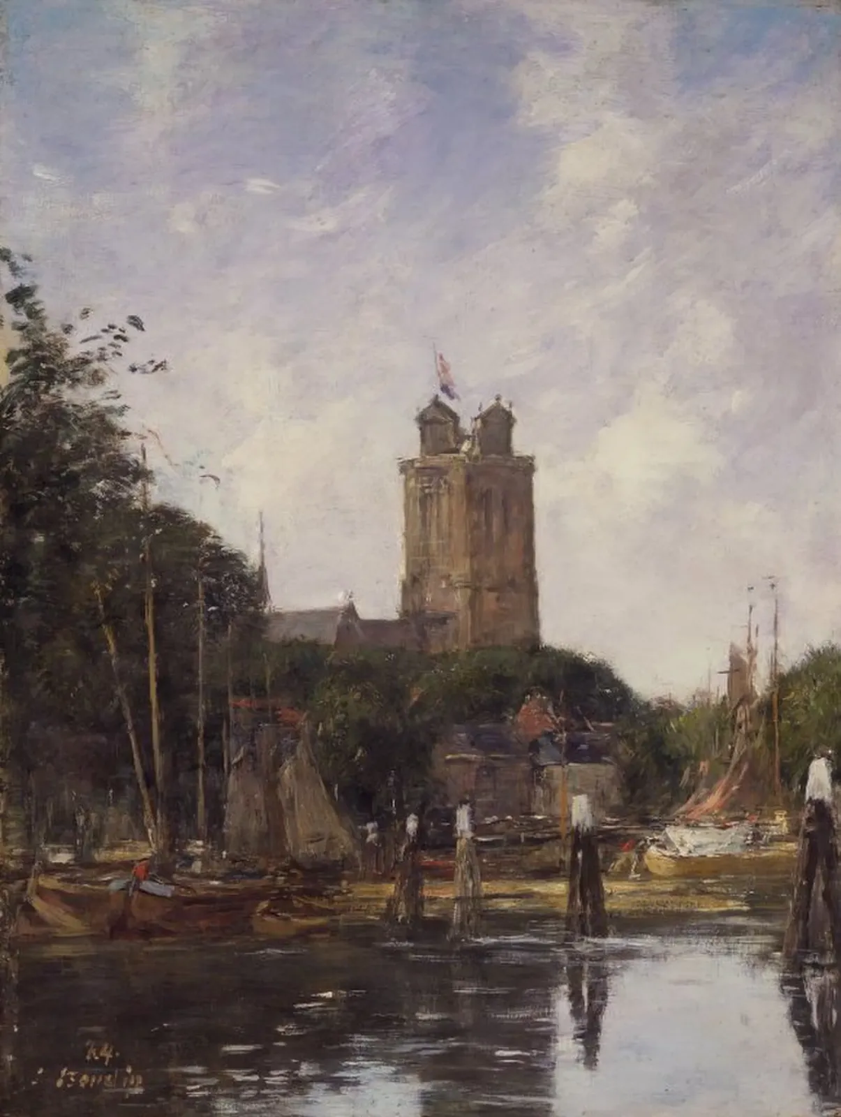 Dordrecht, la Grote Kerk depuis le canal, Eugène Boudin