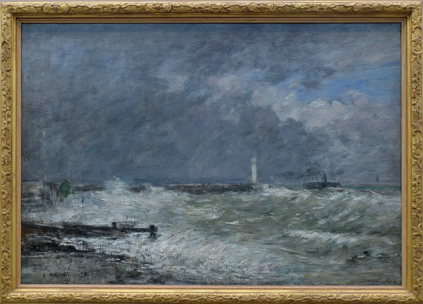 Entrée des jetées du Havre par gros temps, Eugène Boudin