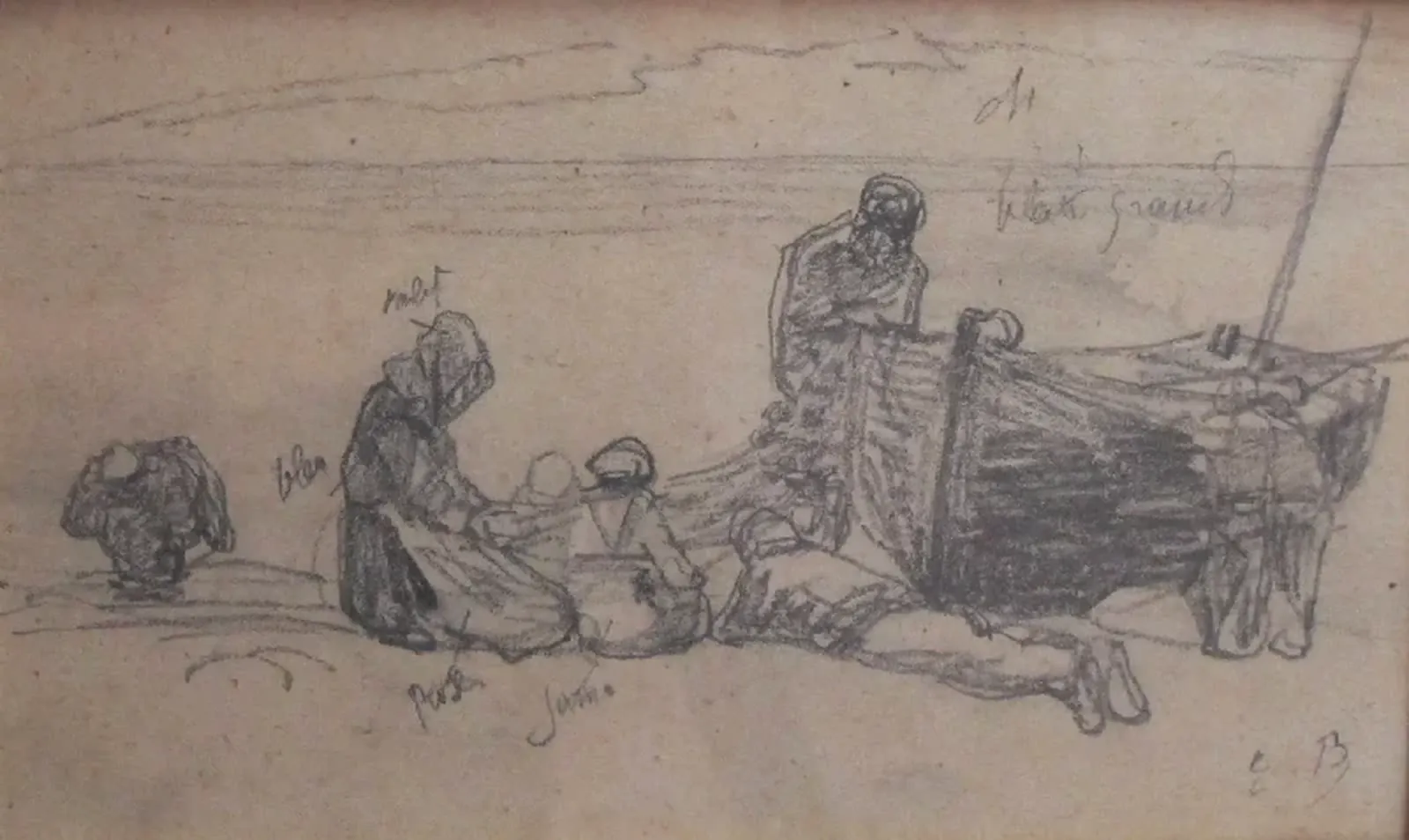 Femmes et hommes près d'une barque, Eugène Boudin