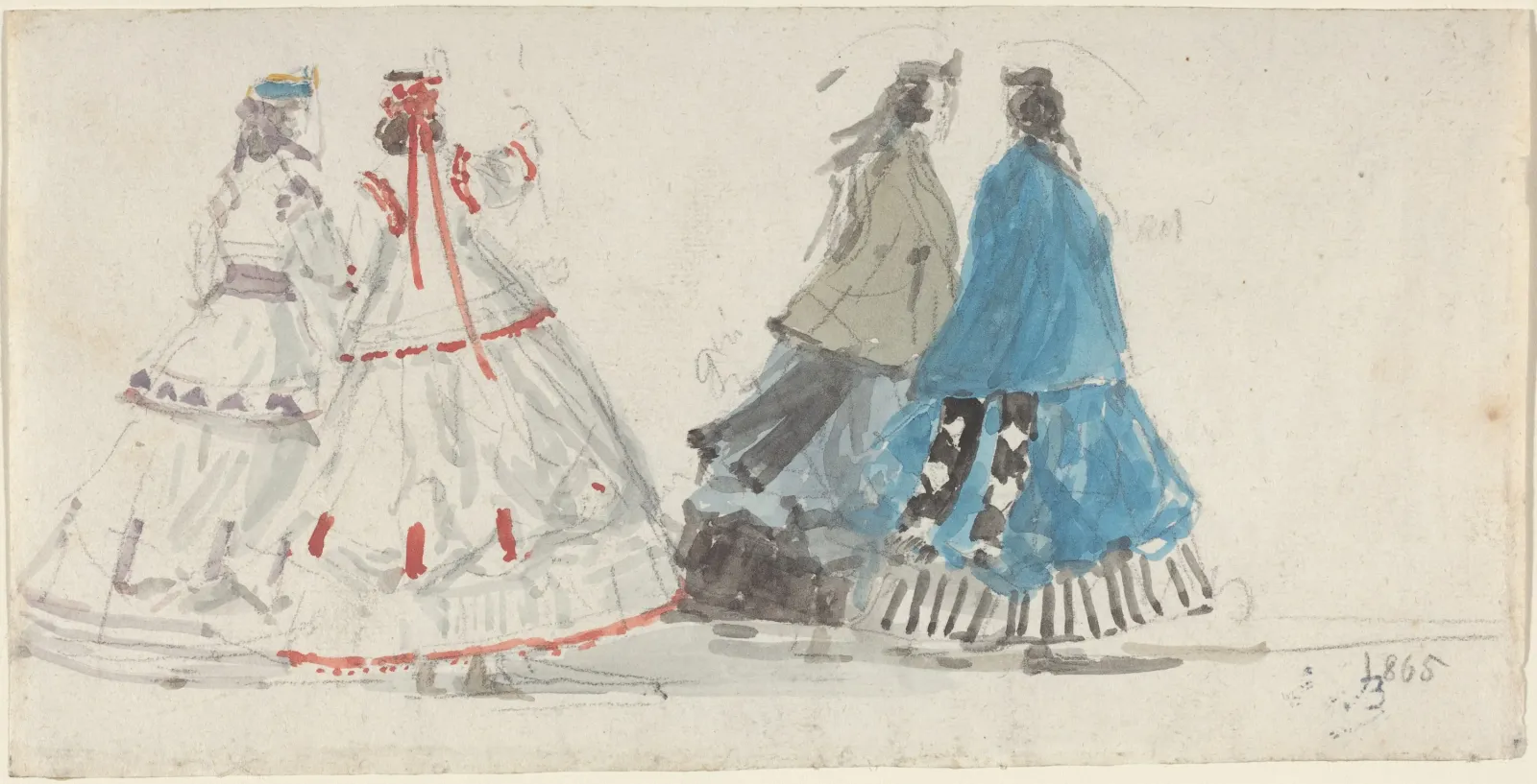 Four Ladies in Crinolines Walking at Trouville, Eugène Boudin