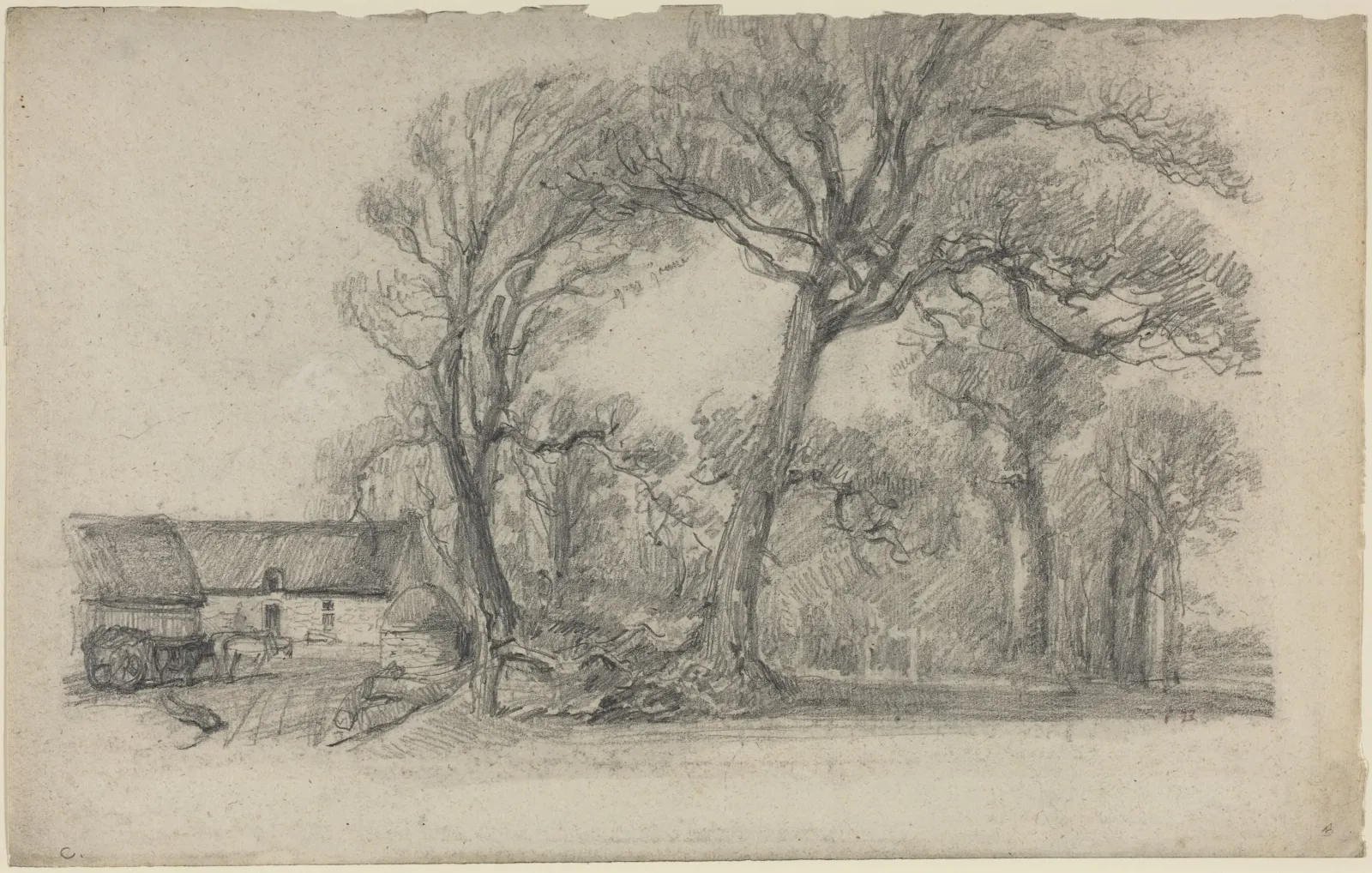 Landscape with Trees, Cottage, and Farm Wagon, Eugène Boudin