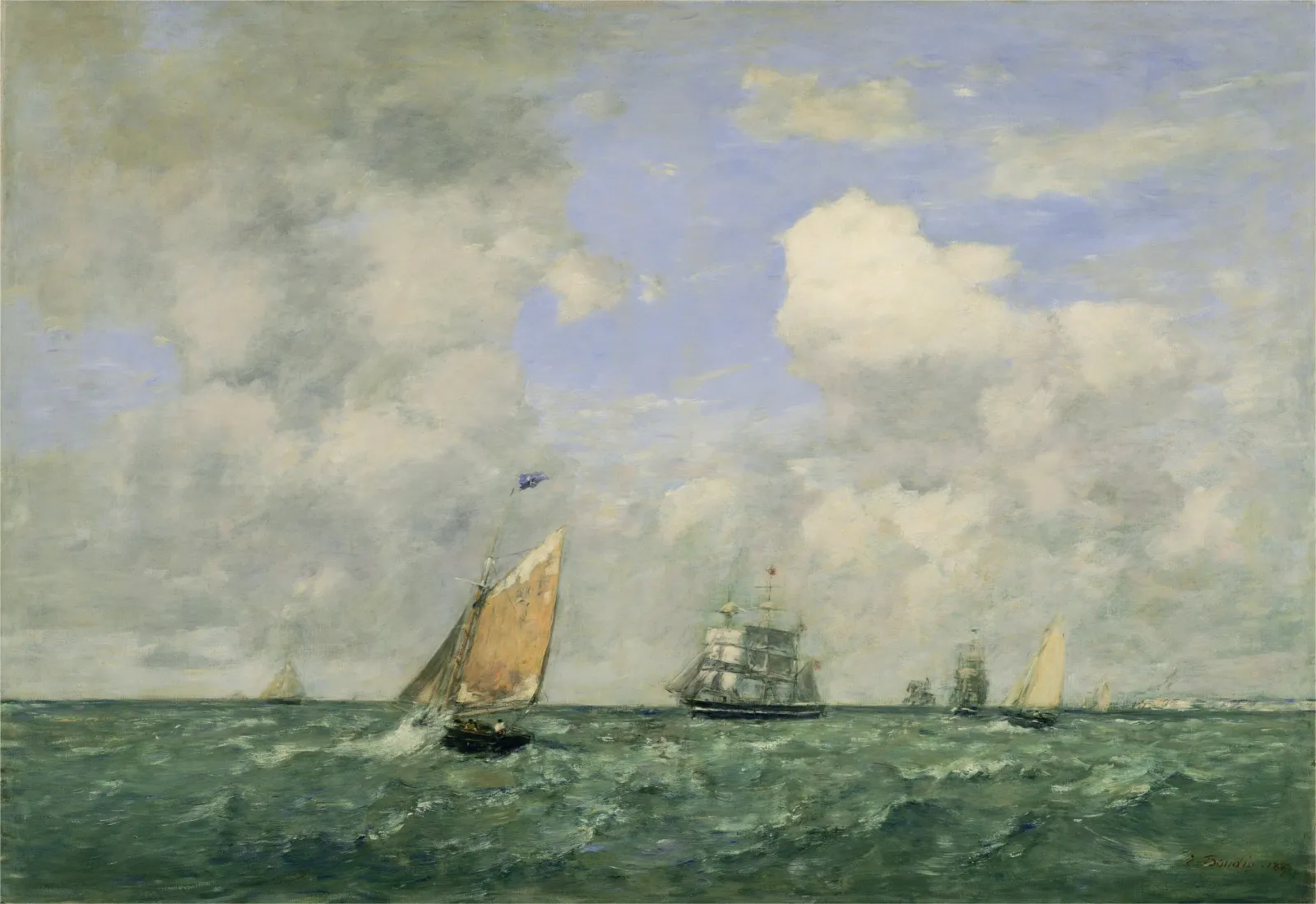 Ships and Sailing Boats Leaving Le Havre, Eugène Boudin