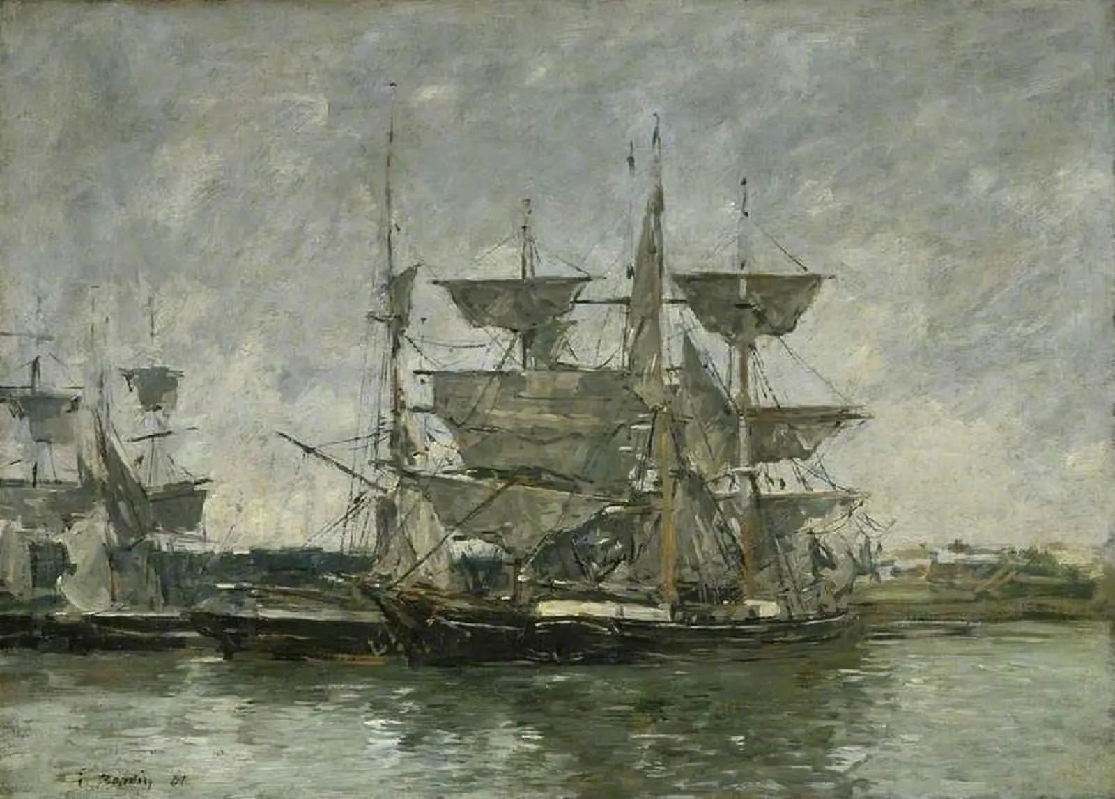 Ships at dock, Deauville, Eugène Boudin