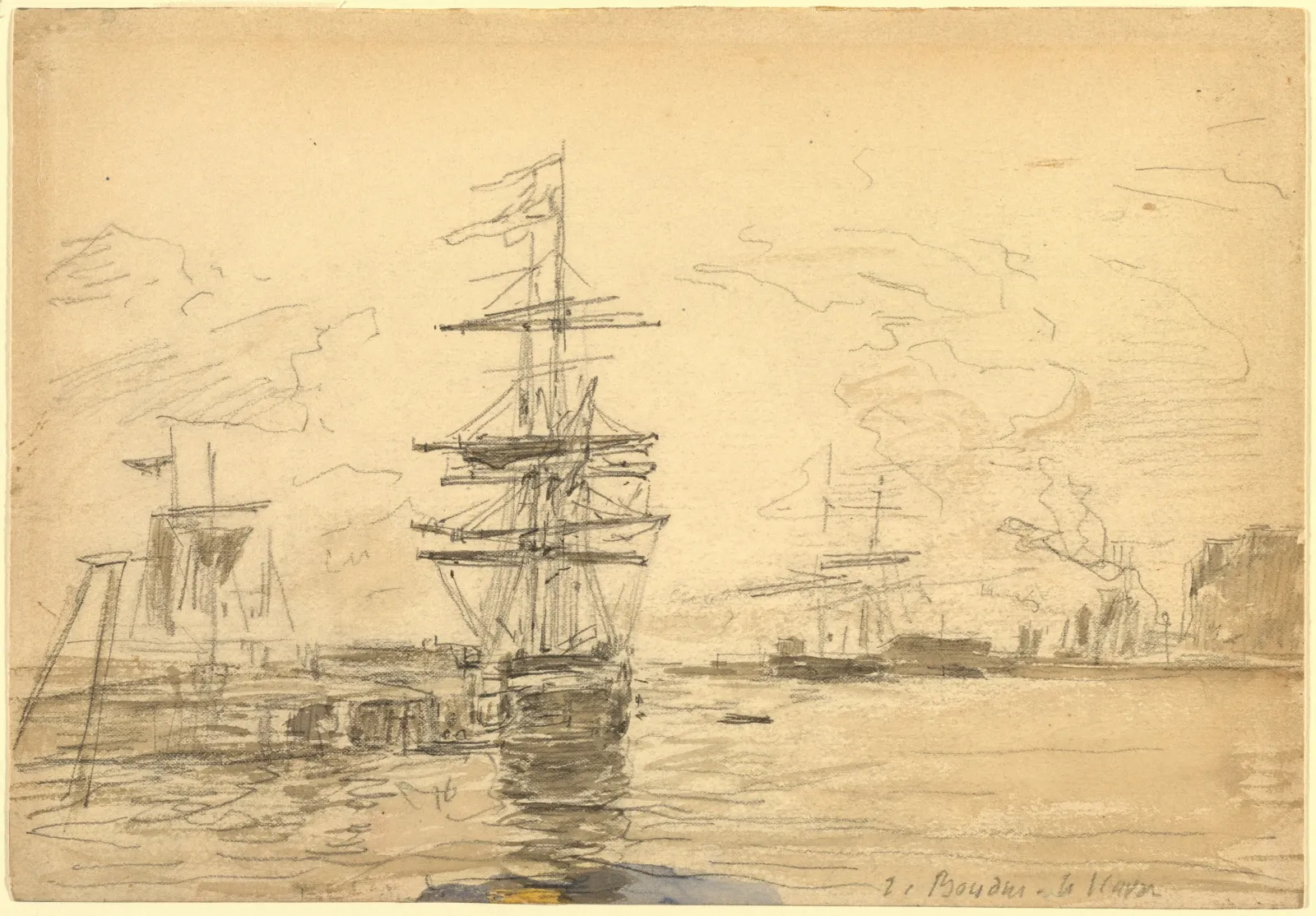 Ships in Harbor, Eugène Boudin