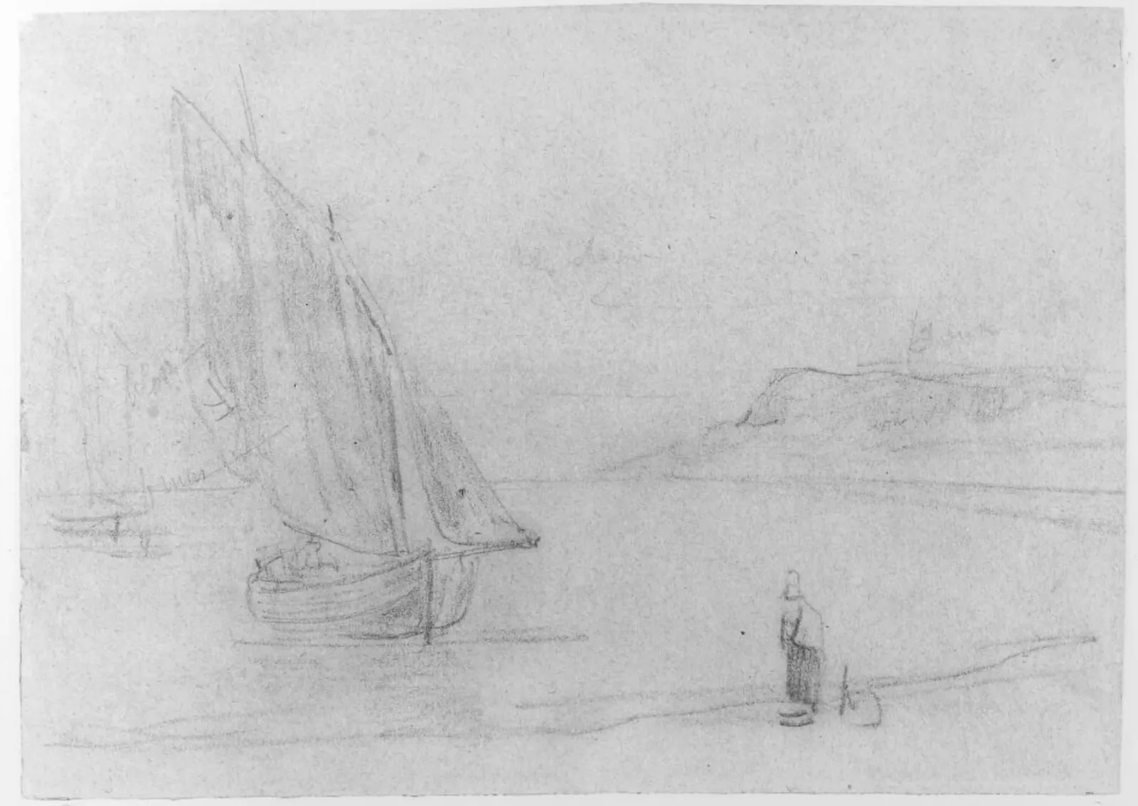 Strandlandskap med inseglande fiskebåtar, Eugène Boudin
