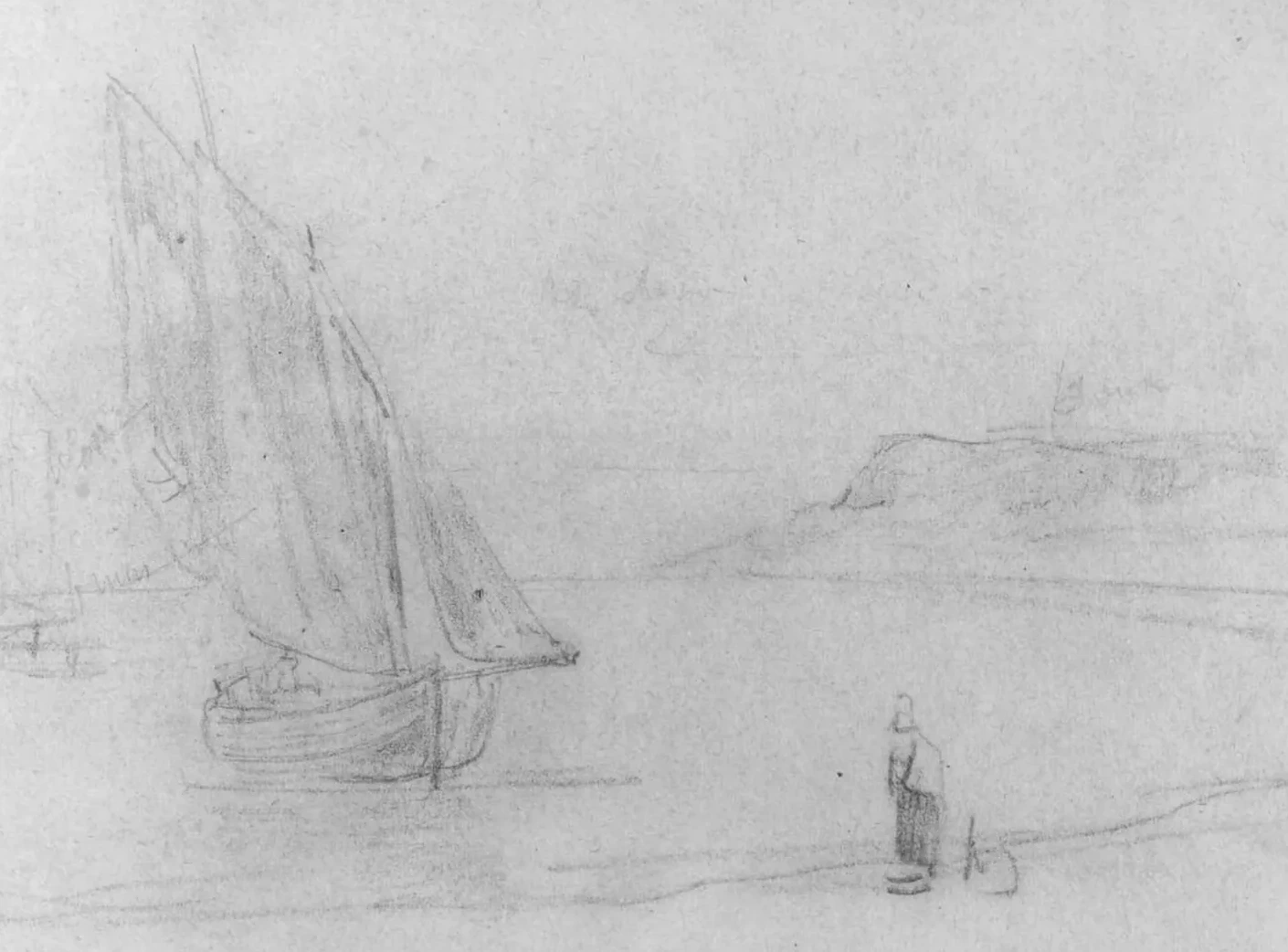 Strandlandskap med inseglande fiskebåtar, Eugène Boudin
