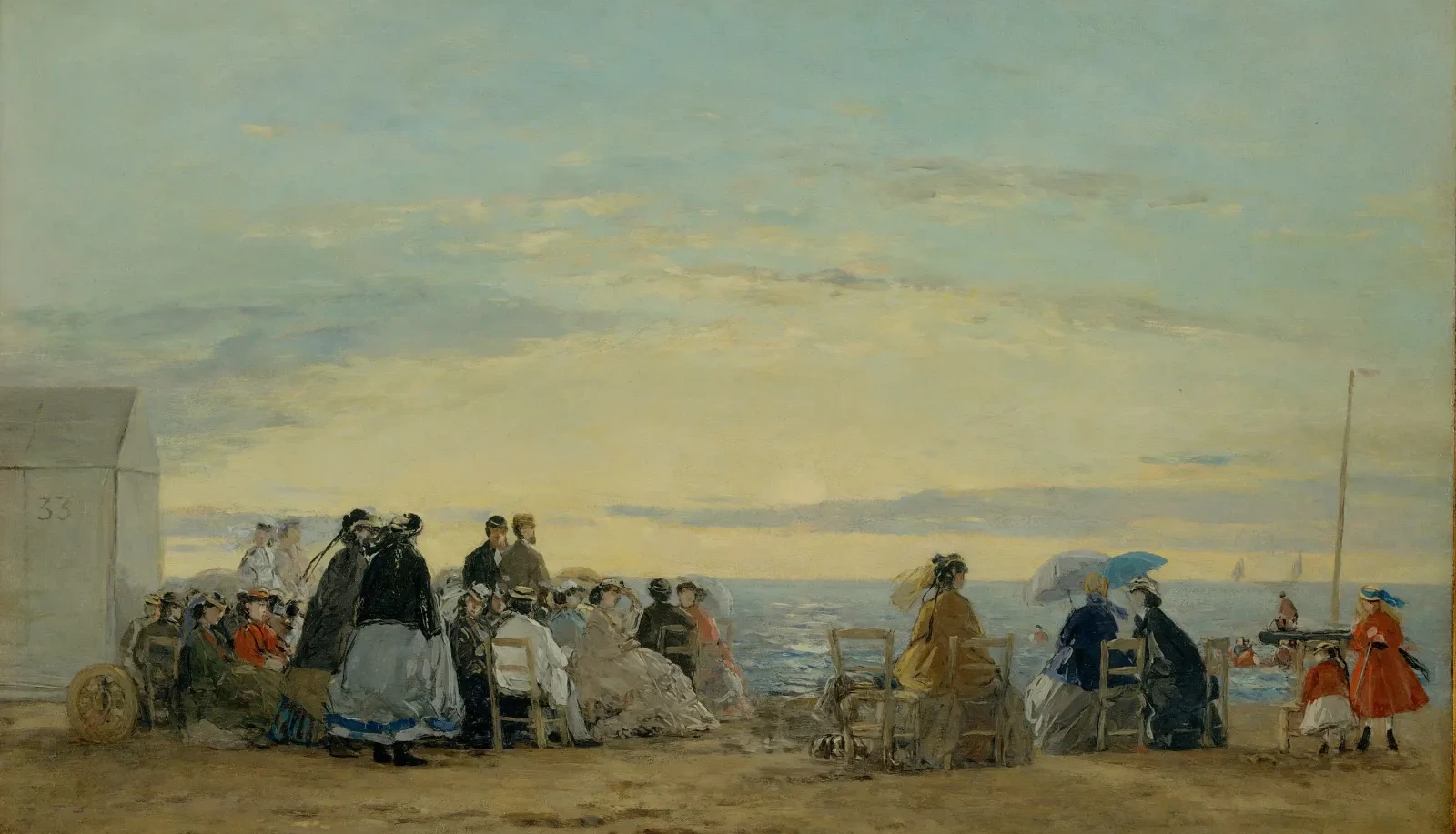 Sur la plage, coucher de soleil, Eugène Boudin