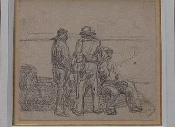 Trois marins-pêcheurs sur la jetée, Eugène Boudin