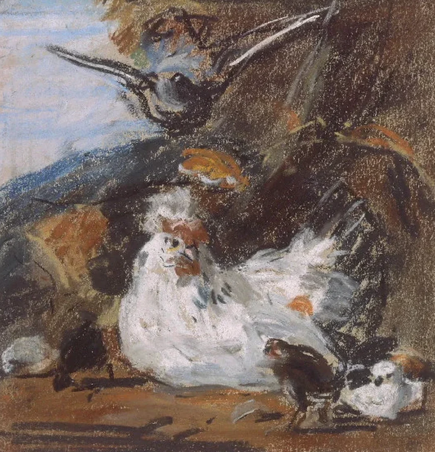 Une poule et ses poussins, Eugène Boudin