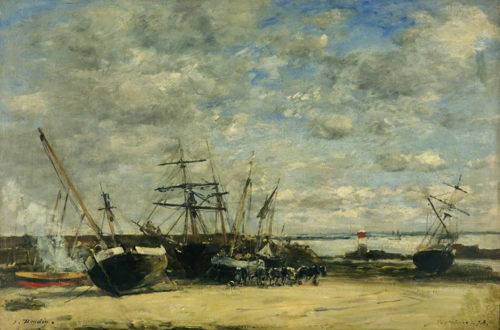 Vessels and Horses on the Shoreline, Eugène Boudin