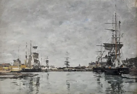 Bassin de Deauville ciel gris — Eugène Boudin