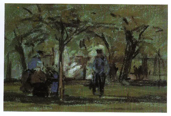 Buveurs sous les arbres à la Ferme Saint-Siméon