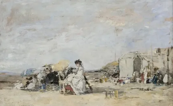 Dame en blanc sur la plage de Trouville