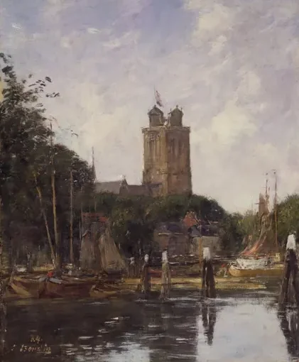 Dordrecht, la Grote Kerk depuis le canal