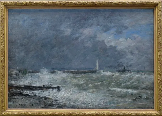 Entrée des jetées du Havre par gros temps