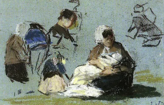 Femme allaitant. Auberge Saint-Siméon, Honfleur — Eugène Boudin