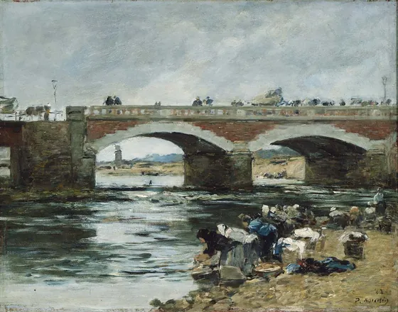 Lavandières près d'un pont